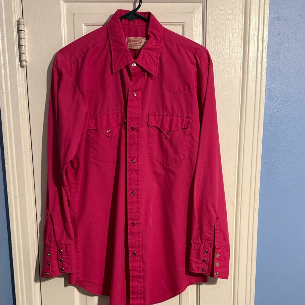 HBarC Bright Pink Pearl Snap Vintage Button-Up Shirt